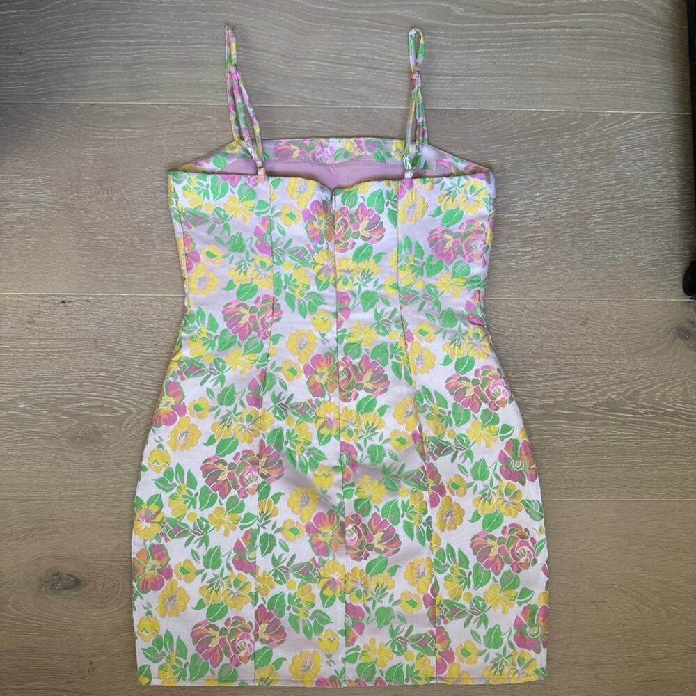 Majorelle pink, green & yellow whimsical Floral spaghetti strap Mini Dress 0 - Picture 5 of 7